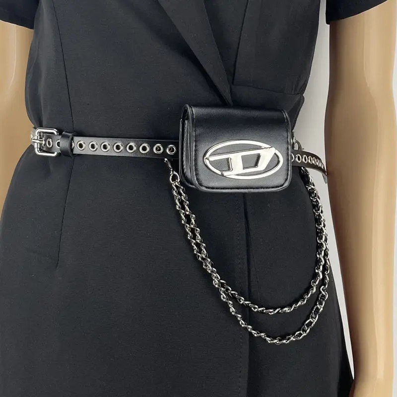 Tas Pinggang Wanita, Tas Mini Dekoratif Untuk Wanita, Trendi, Semua Cocok, Tas Pinggang Rantai Punk, Tas Dengan Rok