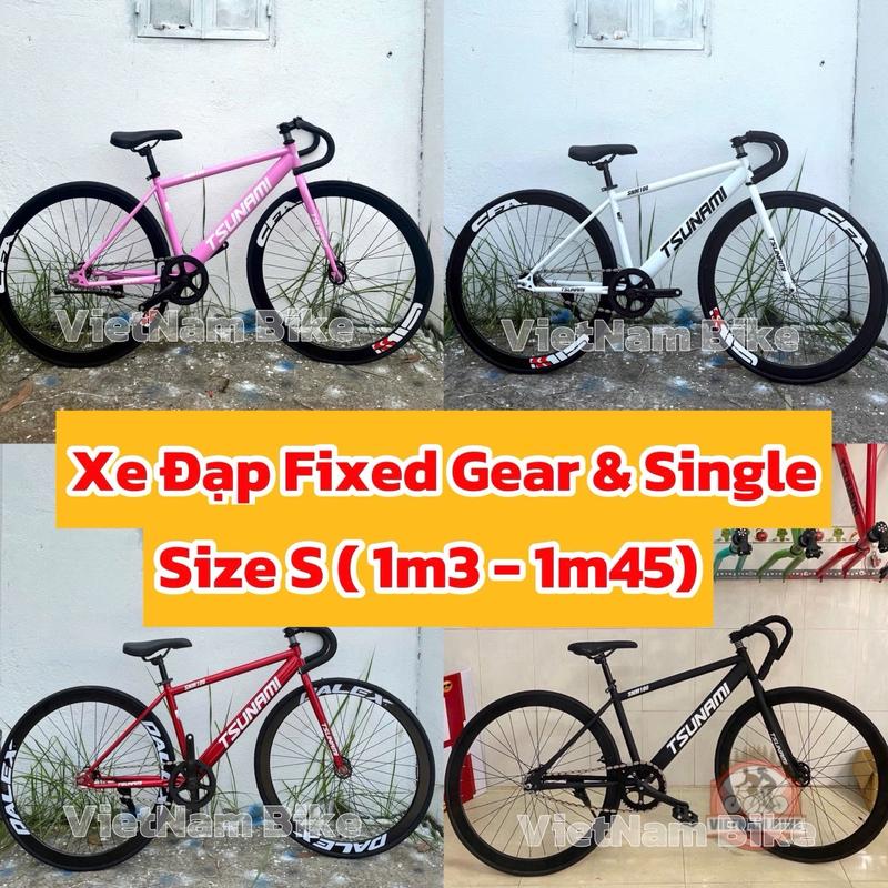 (SIZE S) Xe đạp thể thao fixed gear và single tsunami SNM 100 size nhỏ bánh đen 1.3 m-1.45 m ( kèm strap và đồ lắp) Gắn Xe Đạp Đạp Xe Đạp Sports