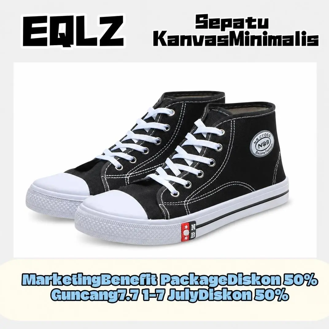 EQLZ Sepatu kets, sepatu pelajar, gaya preppy, sepatu bertali rendah, sepatu kanvas hitam putih, sol kuning, sol putih, ukuran 29-43, GY001-101，,H101