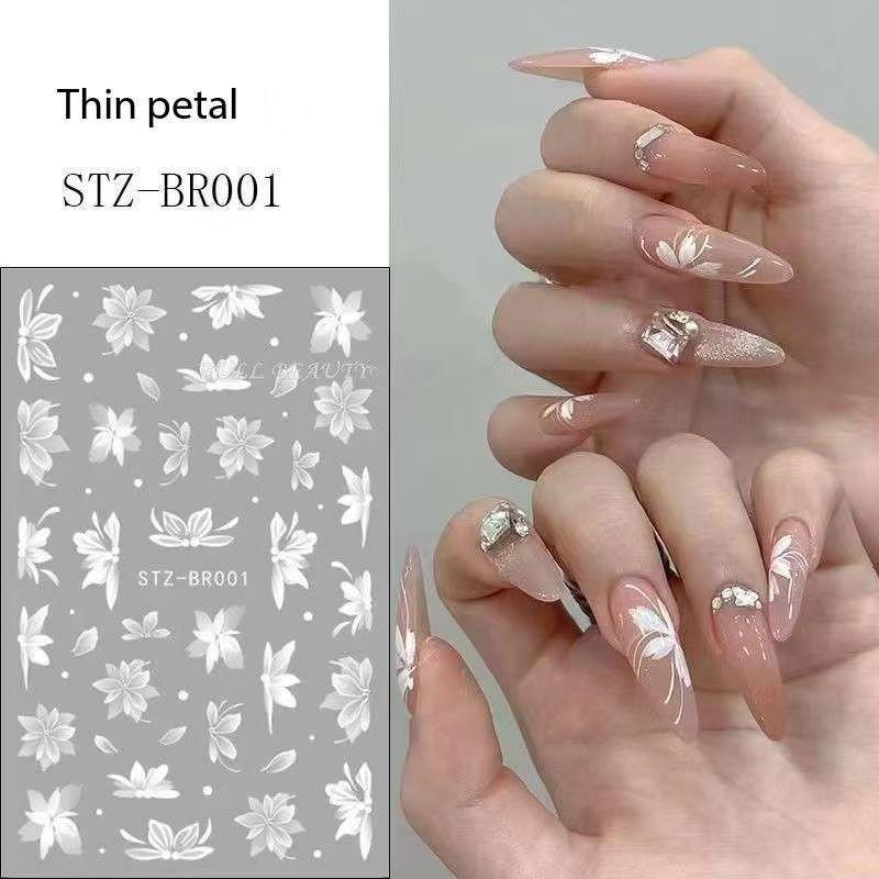 Product Introduction of White Ice Camellia Nail Stickers, Flower Nail Stickers, Wearable Nail Art Patches For Girls Handmade Fashion Nail Art Accessories 1