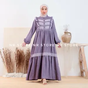 NR-SLAVINA DRESS KATUN LINEN FULL BORDIR ADEM|DRESS EMBROIDERY RENDA TERBARU