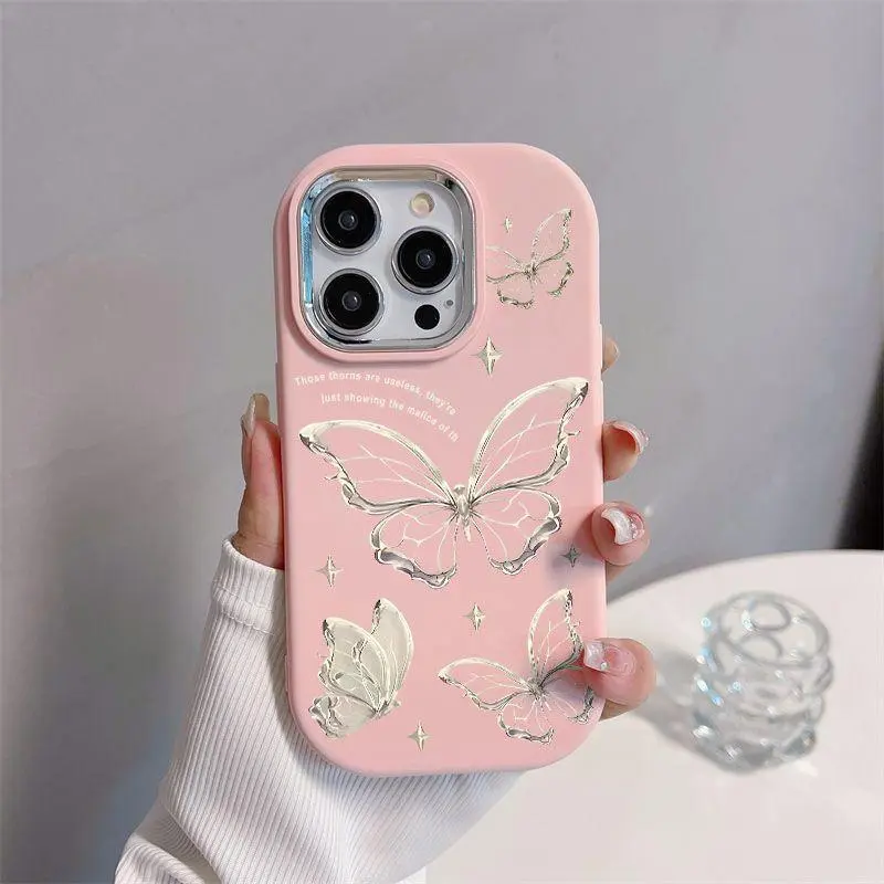 case IP 11 XR 12 13 14 15 7 8 XS plus Pro Max,Fashion Cute cartoon Silver Beautiful Butterfly,Durable couple gift Protective Indonesia Case for Girl 1