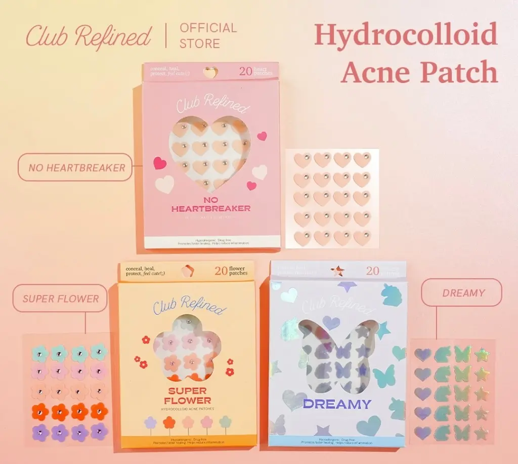 [MUNDAE] Club Refined - Hydrocolloid Acne Patch Hydrocolloid Acne Pimple Patch | Acne Pimple Patch | Stiker Jerawat Lucu | Stiker Jerawat Berwarna-warni | Plester jerawat | Stiker jerawat | Pimple patch