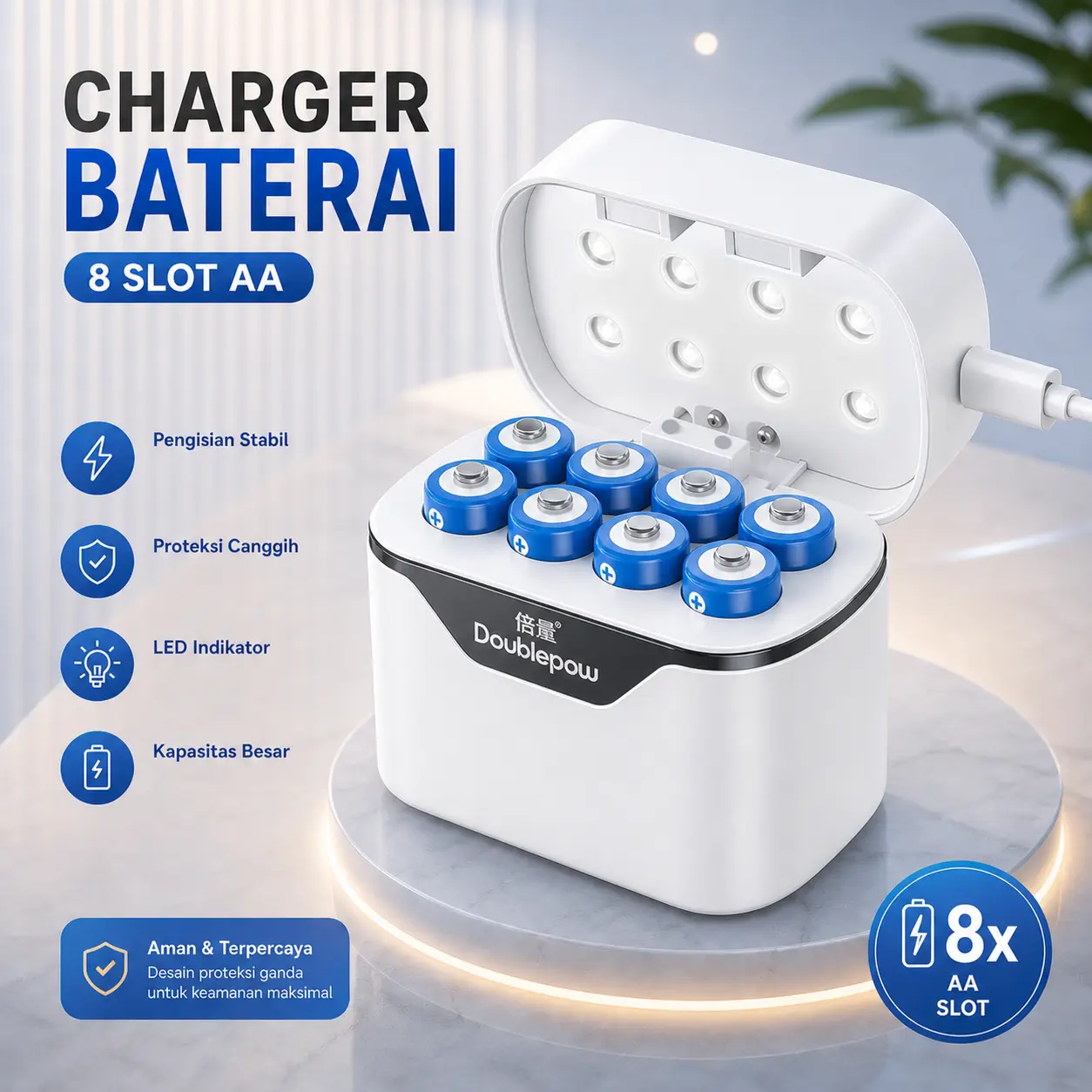 Doublepow Charger Baterai 8 Slot AA Ni-MH Ni-CD Li-Ion with LED - DP-H58