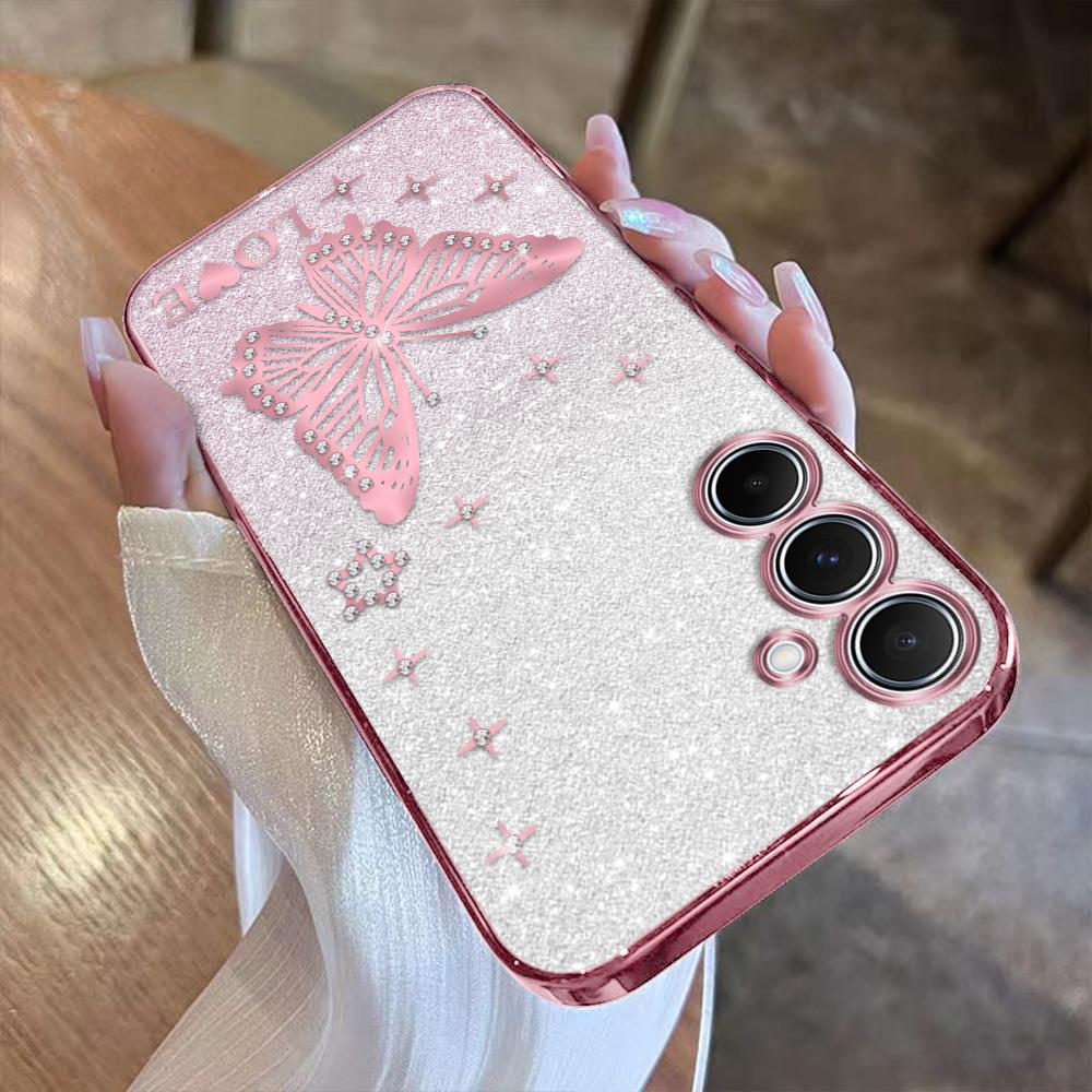 สำหรับ Samsung A55 5G เคส นุ่ม ชุบด้วยไฟฟ้า พร้อม คริสตัล และ กระดาษแฟลช