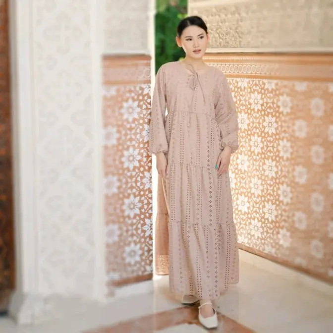 RALINE GAMIS DEWASA KATUN BORDIR(BOLONG)full furing,GAMIS KATUN BOLONG VIRAL Ruffle