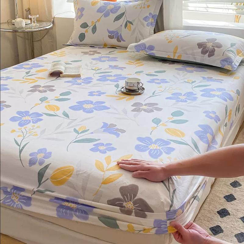 Product Introduction of 100% Cotton Fitted Bedsheet +2pc Pillowcase Flower Cartoon Single Double Full Queen King Cal-King Size Home Bed Sheets Set B103D 10