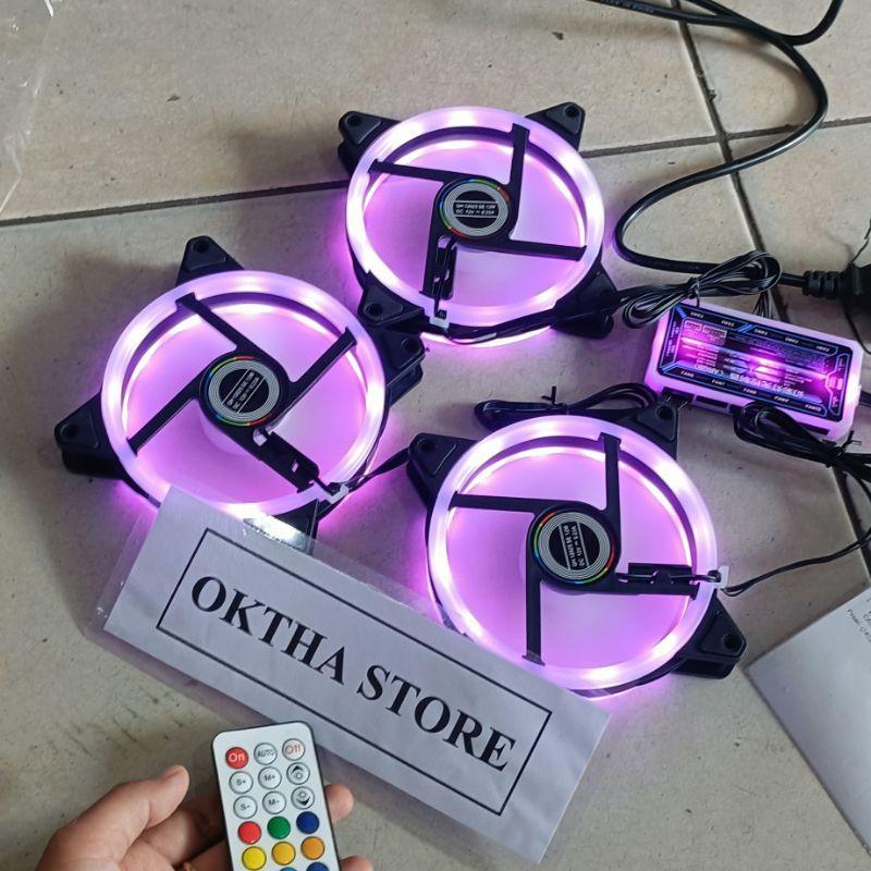 NEW fan case rgb 12cm fan casing rainbow gaming 6 pin pakai controller ...