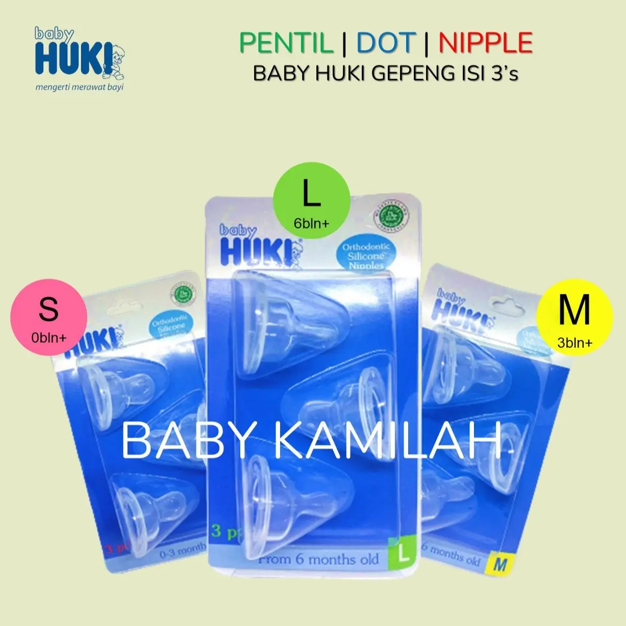 Dot HUKI GEPENG isi 3 pcs / Pentil Dot HUKI Gepeng isi 3 pcs ukuran S M L Bayi