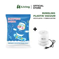 Gambar U-Living Set 5 pcs Plastik Vacuum Motif Bebek Surfing dan Pompa Elektrik Vacuum Kantong  Penyimpanan Pakaian Travel Anti-air Dipakai Berulang Klip Plastic - Set5pc 50*70, BEBEK SURFING dari U-Living Official Store Kota Bekasi 1 Tokopedia