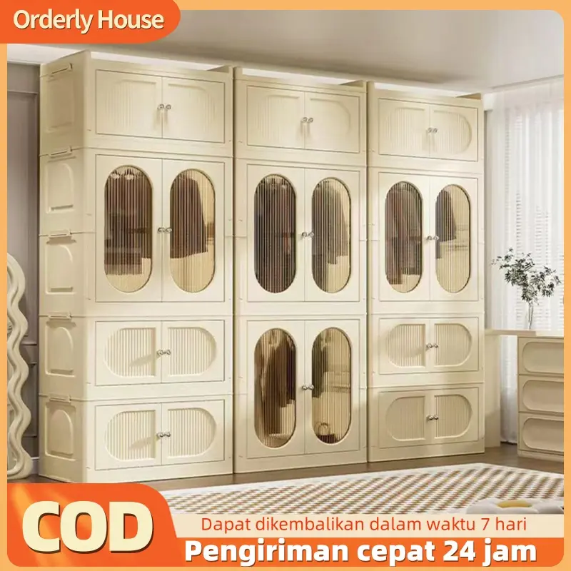 [COD 24h shipping] Cocok untuk berbagai situasi di rumah lemari penyimpanan lipat dengan lebar 65cm dan ruang penyimpanan yang besar pintu ganda dengan roda yang dapat dipindahkan dan tanpa bau untuk  stora  round lemari  plastik