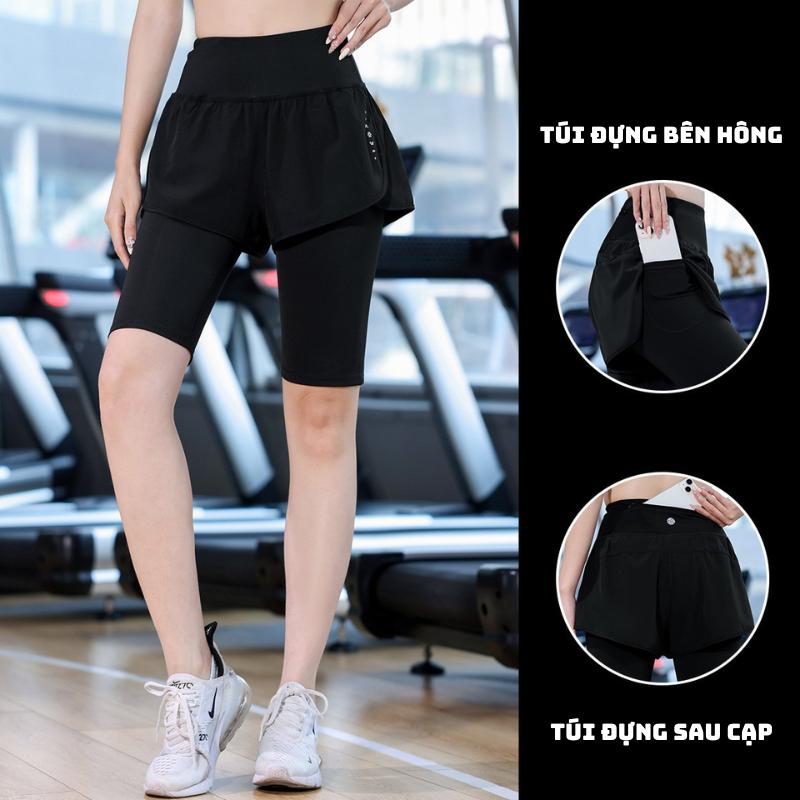 Quần tập gym nữ dáng lửng 2 lớp có túi kiểu quần short legging nữ tập gym yoga zumba leo núi đi bơi chạy bộ S125 Quýt boutique Đồ Tập Gym Yoga