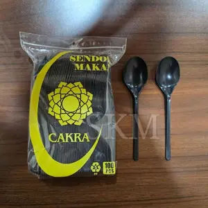 Sendok Makan Plastik / Sendok Panjang Hitam @100pcs