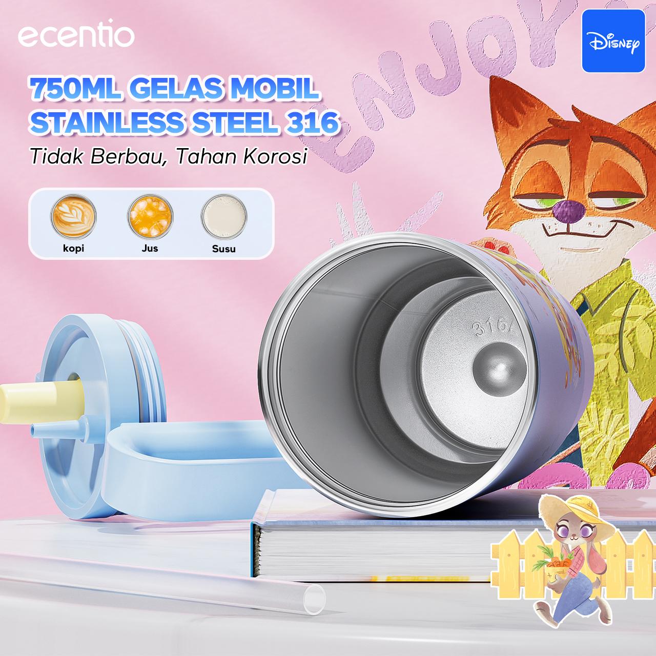 【K】Ecentio Tumbler  Zootopia Stainless 316 Co-brand 750ml Tahan Panas Dingin 24 Jam Botol MinumHitam Klasik