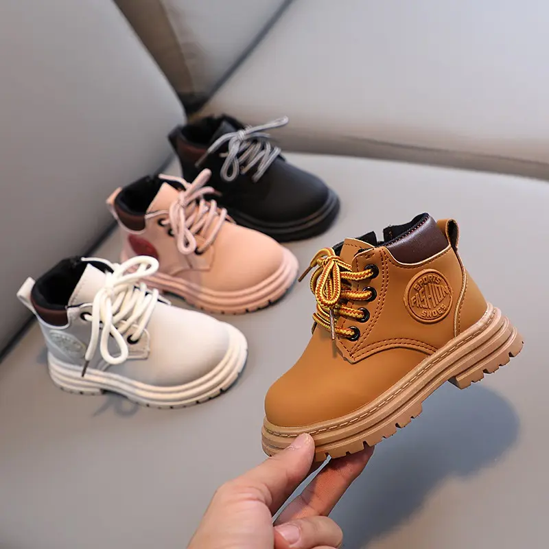 Fashion Boys Girls British Style Handsome Casual All-Match Comfortable Tie Rope Zipper Design Non-Slip Short Boots Shoes