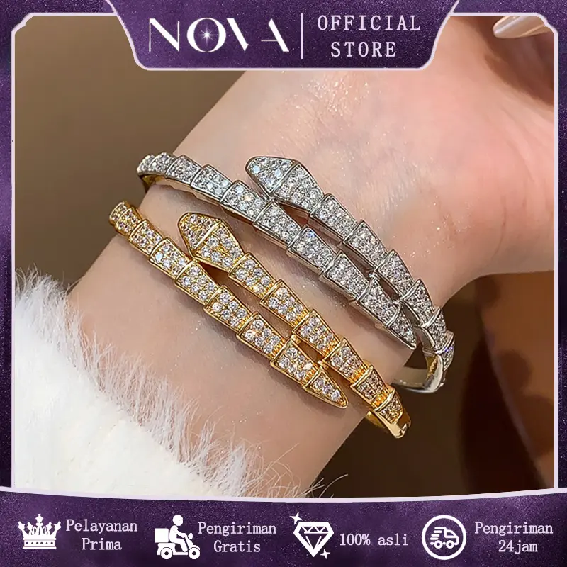 Gelang gesper ular bertatahkan berlian gaya Eropa dan Amerika, gelang mewah dan berkelas, aksesori fashion kecil yang serbaguna, perhiasan tangan wanita