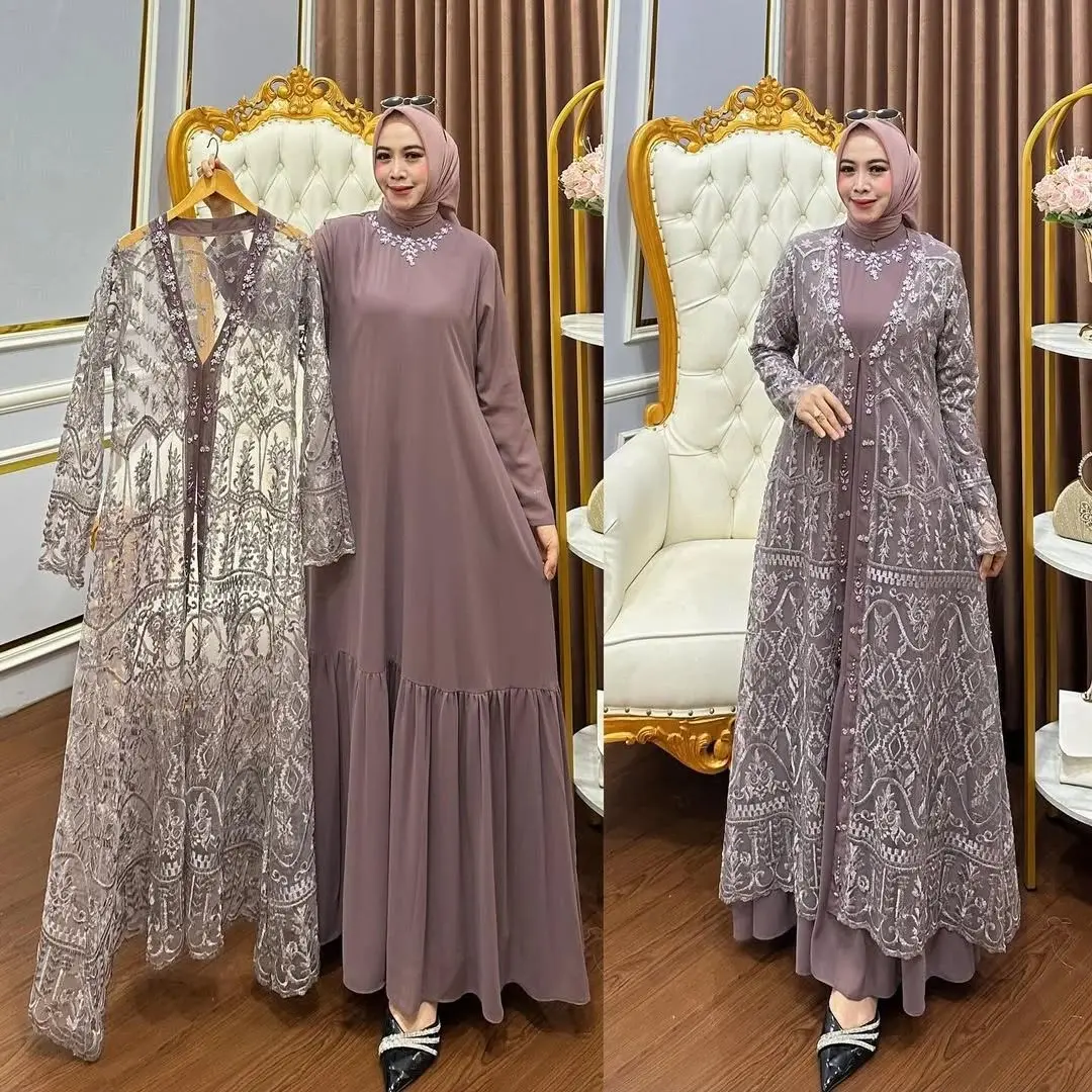 Arimbi Dress Model Iner + Outher Bisa Dilepas Pasang Gamis Warna Burgundy Viral Baju Muslim Wanita