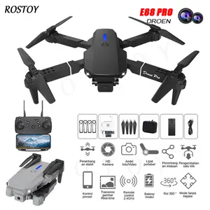 ROSTOY E88 Pro Drone Anti Tabrak Mini Dengan Kamera HD Dual Lensa Remote Control 2.4G Baterai 3.7V 1800mAh Sinyal WiFi Foto Video Real-time