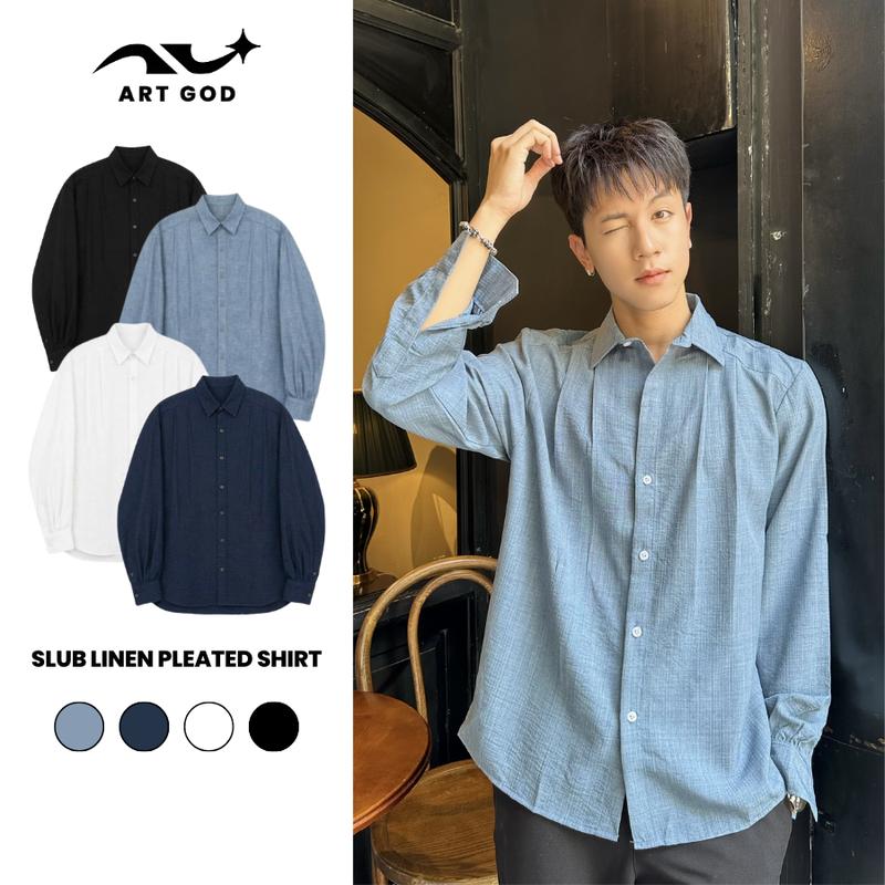 Áo Sơ Mi Regular Xếp Ly Vải Đũi Xước Thoáng Mát Phong Cách Basic Unisex Nam Nữ ARTGOD HMA099