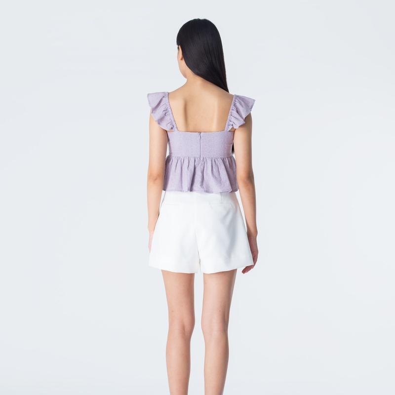 Sage Eyelet Flutter Sleeves Top - Lilac 2