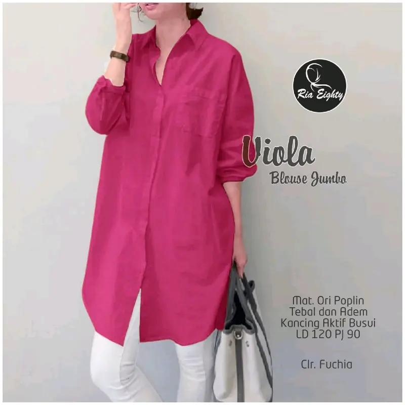 Viola Blouse Jumbo Oversize Atasan Wanita Muslimah Basic Polos Casual Elegant Lengan  Panjang Bahan Poplin Baju Wanita Simple 8
