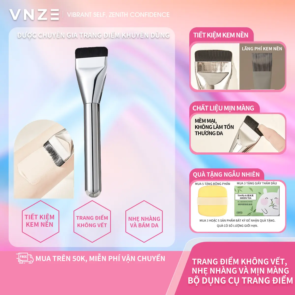 Cọ Trang Điểm, Cọ Trang Điểm Kem Nền Một Chữ, Đầu Phẳng, Không Dấu Vết, Không Phấn, Bảng Màu, Thích Hợp Cho Kem Nền Dạng Lỏng, Được Các Nghệ Sĩ Trang Điểm Khuyên Dùng, Chuyên Nghiệp, Dễ Sử Dụng, Được Khuyên Dùng
