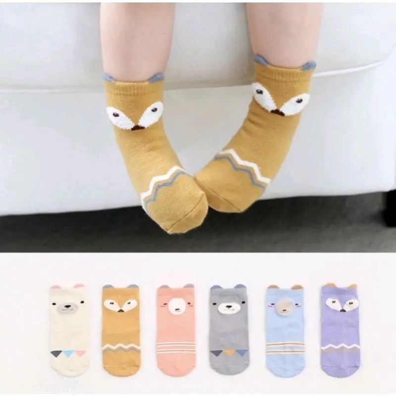 kaos kaki anak impor anti slip motif fox/ baby cute socks