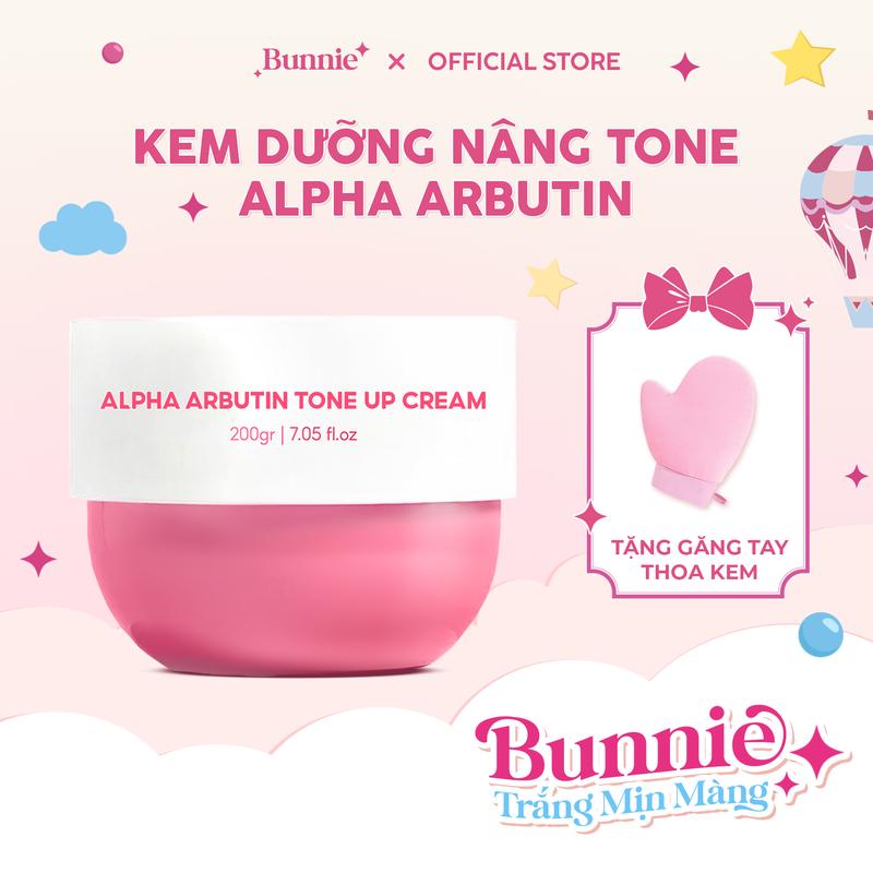  Kem dưỡng Tone-up Body Cream Bunnie DƯỠNG TRẮNG DA NÂNG TONE toàn thân dưỡng ẩm và làm mịn làn da cùng tinh chất Alpha-Arbutin và Niacinamide 200g  Tặng bao tay thoa kem khi mua từ 2 hộp  