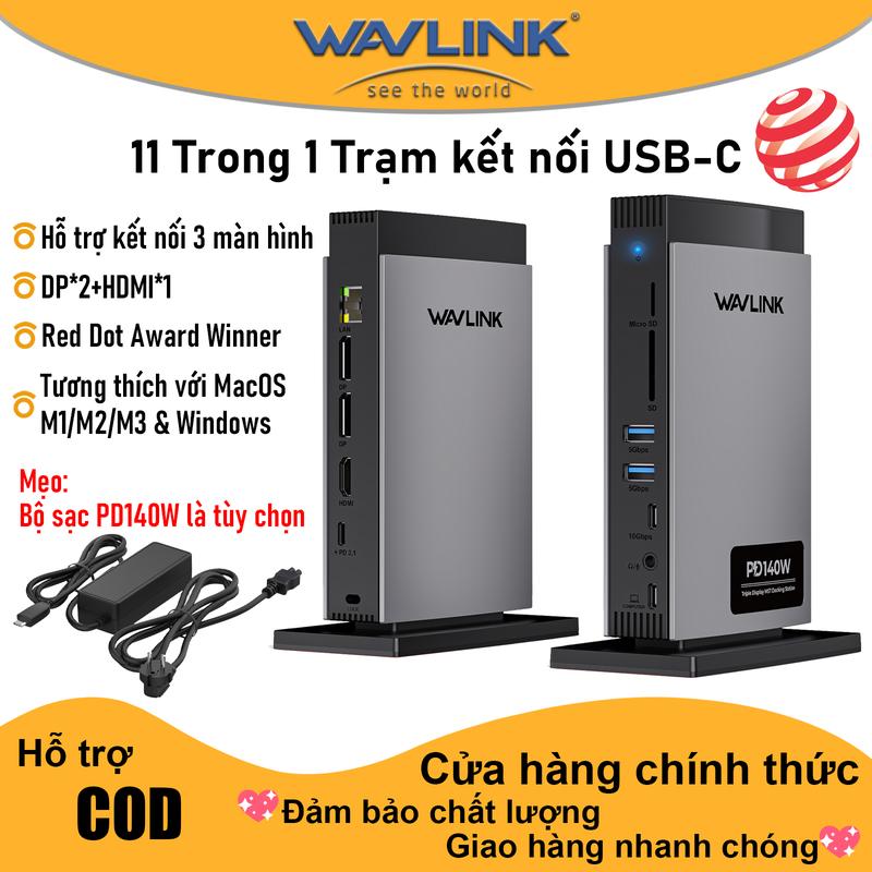  【WAVLINK Trạm kết nối USB C PD3.1 Hiển thị Ba Màn Hình Dock Hiển Thị Ba Màn Hình với DisplayPort 8K*2 HDMI 8K RJ45 USB-C 10G 2 cổng USB 3.0 khe SD TF Audio Micro dành cho M1 M2 M3 & Windows 