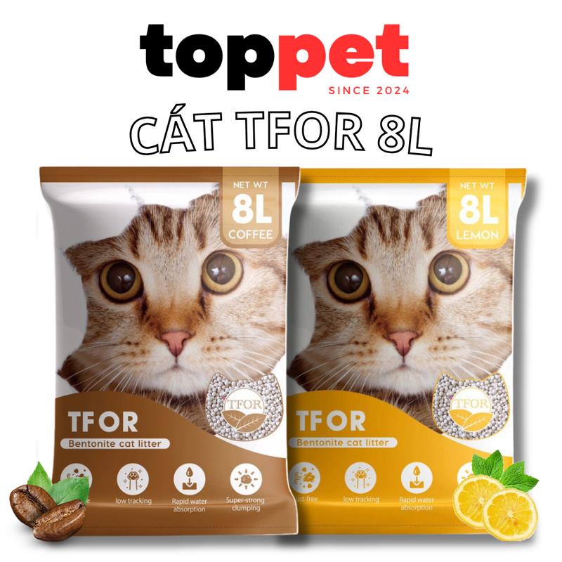 Cát vệ sinh cho mèo TFOR BENTONITE 8L 3.5KG. Cát mèo TFOR 8L khử mùi, vón tốt