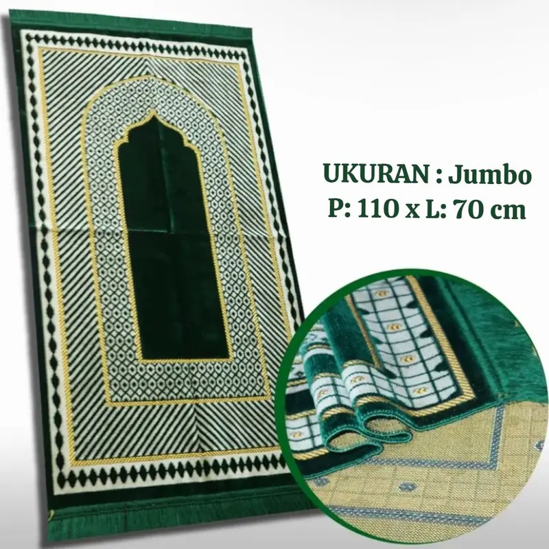 Sajadah Eklusif Motif Turki Premium Ukuran Besar 110x70cm Bahan Bulu Beludru Lembut Muslim Spigel Semi Karpet Anti Slip 3