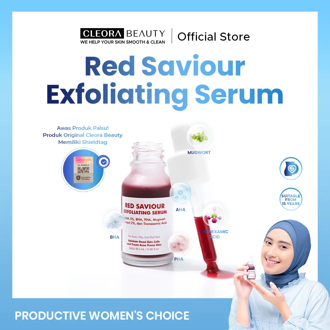 Cleora Beauty Red Saviour Exfoliating Serum - Serum Exfoliasi Wajah Berminyak with AHA BHA PHA Scrub Wajah Serum Brightening dan Berjerawat Serum Darkspot Serum Buat Bruntusan Mengangkat Sel Kulit Mati Kotoran Acid Extract Hitam Memudarkan Kusam
