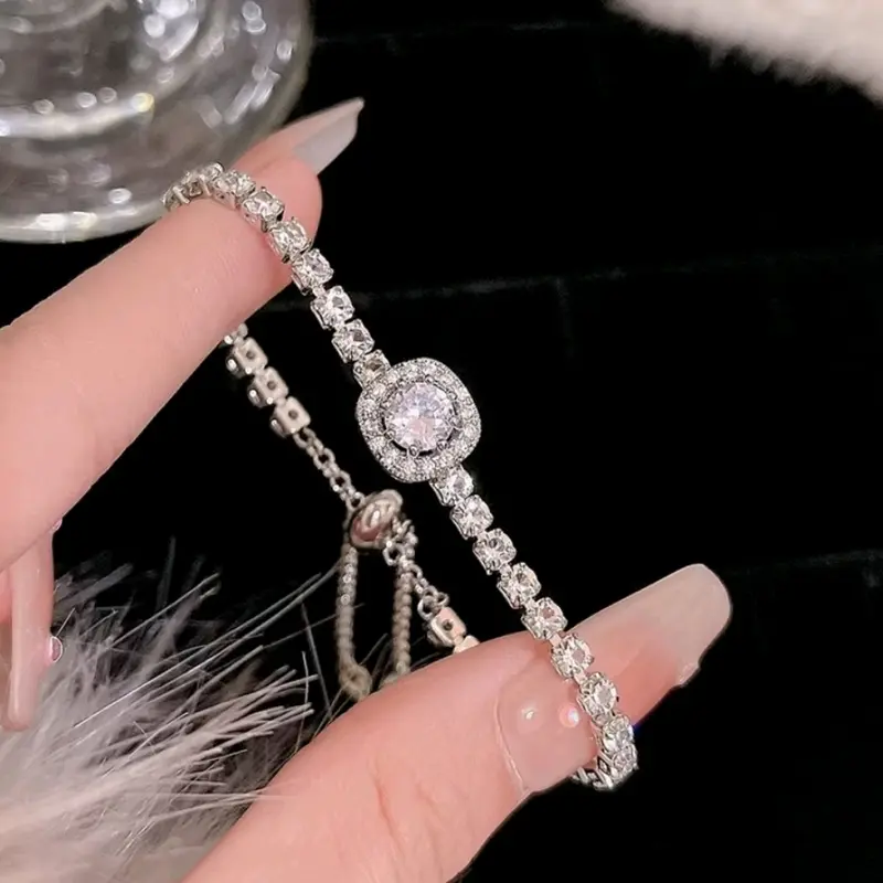 Gelang Serut Berlian Emas Putih Wanita Anti Karat Mewah Perhiyasan Mewah Bracelets 2