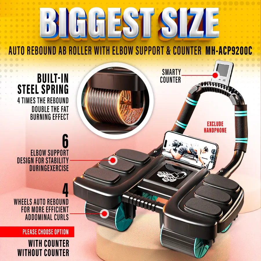 FitExperte BIGGEST Ab Roller Wheel Automatic Rebound Elbow Support Counter Alat Kempis Perut ACP9200