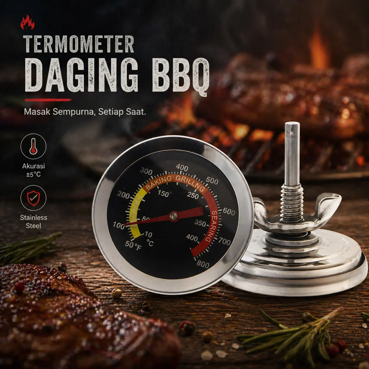 Termometer Makanan Daging Kopi Susu BBQ Meat Temperature Analog - EC1 - Silver