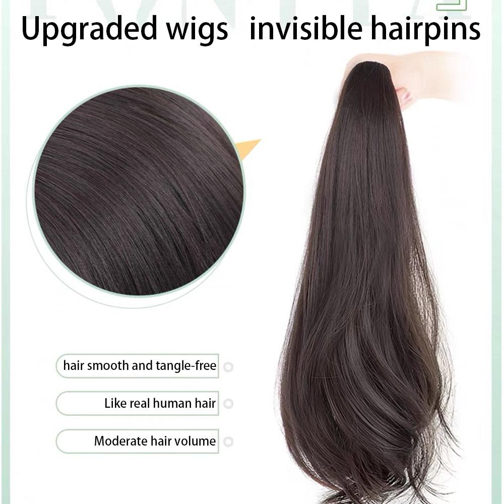 Wig rambut wanita Long lima klip rambut lurus panjang potongan wig piece serat kimia potongan rambut Natural Wig Hairdo