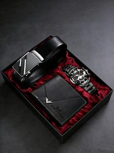 Conjunto de reloj de cuarzo para hombre con billetera y cinturón, caja elegante, ideal para atuendo casual de negocios, cumpleaños, Día del Padre y Pascua