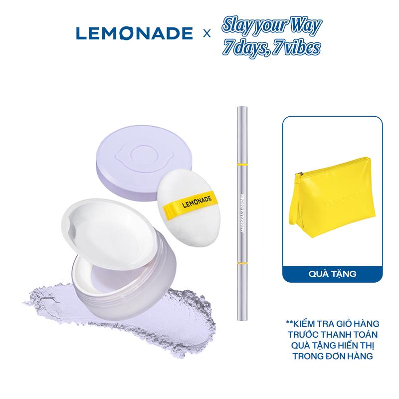 Combo 01 Phấn phủ mỏng nhẹ kiềm dầu thuần chay chống nắng Lemonade Supermatte No Makeup Loose Powder 9g và 01 Chì kẻ mày siêu mảnh lâu trôi Lemonade Micro Eyebrow 0,1g