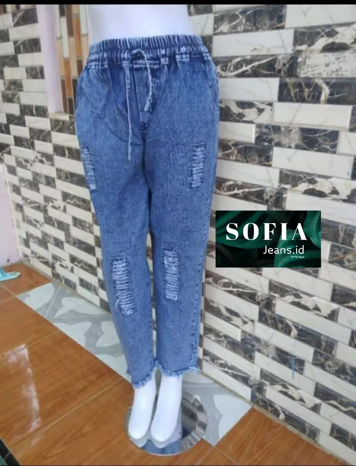 SOFIA - Celana Boyfriend Sobek Jeans Rawis Wanita Tidak Tembus XL XXL XXXL