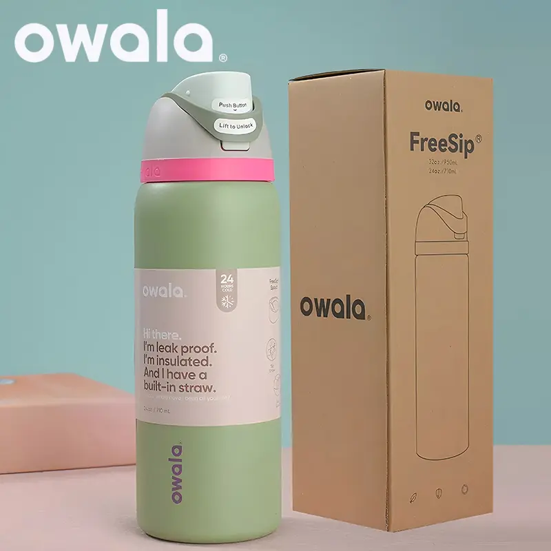 Neo Sage owala Cup Vacuum Flasks & Thermoses Water Bottle Drinkware Thermo Tumbler Stainless Steel Thermal Mug Original Cold Hot Coffee Insulated Lid Straw Bottled Portable tumbler heat and cold original official store 24oz 32oz 710ml 950ml Loop