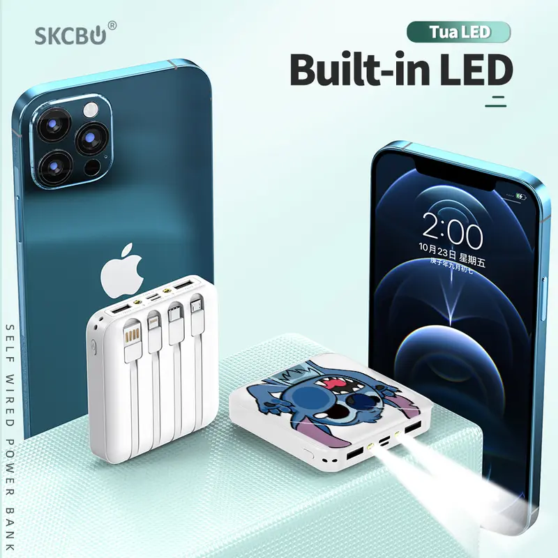 SKCBO Powerbank Custom 20000mah LED Kustom Power Bank built in cable Murah Lucu Mini Ori for iphone type-c micro 6