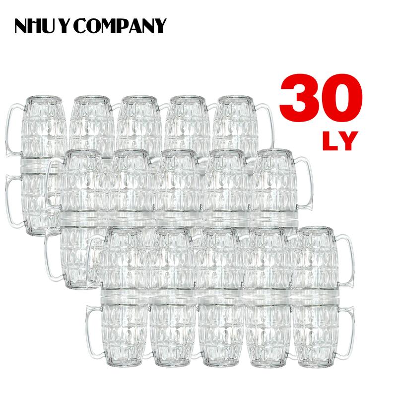 Bộ 30 ly nhựa mica cao cấp, trong suốt, có quai, dùng uống bia, nước ngọt tại gia đình, quán ăn tiện lợi, quán nhậu, đám tiệc - Như Ý Company