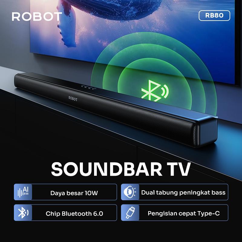 [EKSLUSIF SPECIAL PRICE] ROBOT RB80 Soundbar TV Bluetooth 6.0 10W Dual Speaker Full-Range & Dual Bass Konektivitas Ganda Garansi 1 Tahun BISA COD