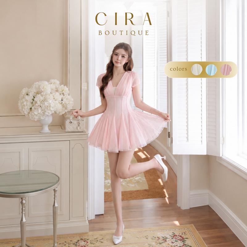 Cira Boutique Đầm Ren Cổ V Dáng Xoè Ngắn - Váy Nữ Tiểu Thư Thanh Lịch Dự Tiệc Sang Trọng D1745