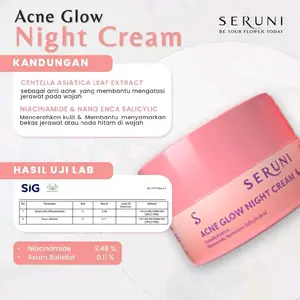 Seruni –  Acne Night Cream -  Niacinamide - Dapat mencerahkan kulit berjerawat & Menghilangkan bekas jerawat