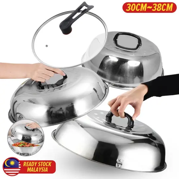 [ 34CM / 40CM / 42CM ] Thickened Stainless Steel Frying Pan Wok Lid Cover / Penutup Periuk Keluli Tahan Karat Cookware Handle Kitchenware