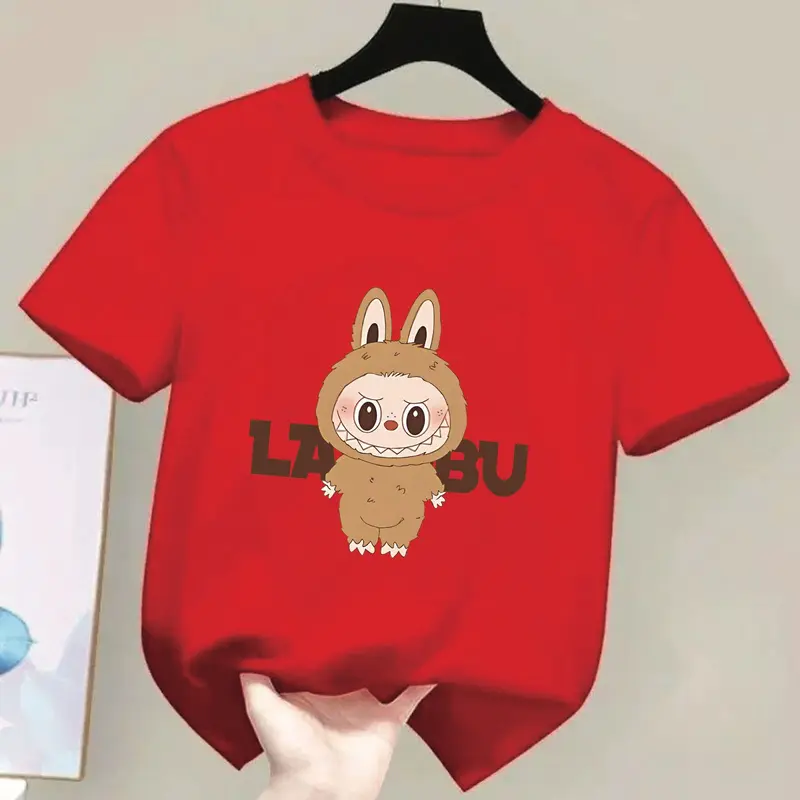 COD Kaos Anak Lengan Pendek Cewe Cowo / Baju Oblong Anak lengan Pendek Ideal Usia 2-15 TH Cotton combed Motif LABUBU Fashion 4