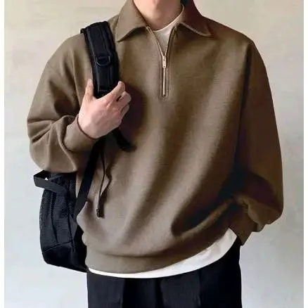 Crewneck Polos Halfzif Bahan Fleece Pria Unisex sweater Dewasa Panjang 6