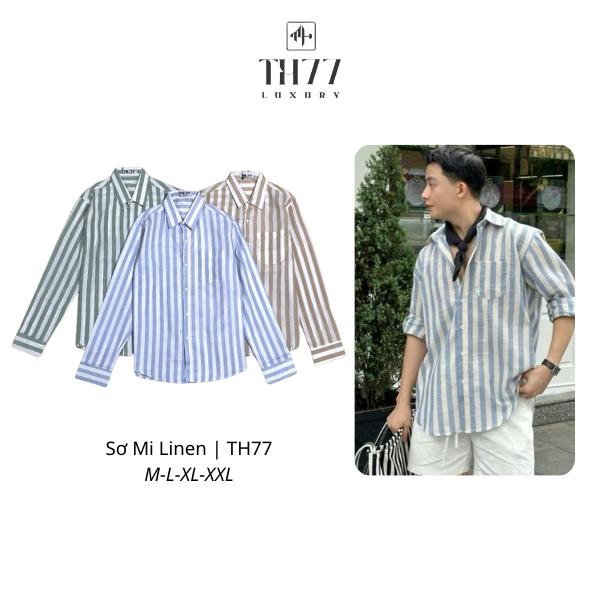 Áo Sơ Mi Nam Kẻ Sọc Xanh Trắng Vải Linen BST HÈ 2025  Form Body Tay Dài cotton đũi kẻ sọc xanh biển đi chơi Phong Cách Hàn Quốc Menwear Nam Có Túi  Unisex