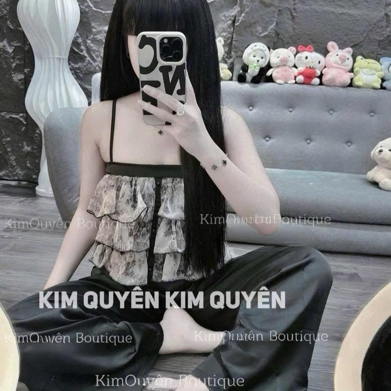 Sét bộ dây chất voan tơ hoa mềm mại và quần lụa latin (freesize 40-56kg)